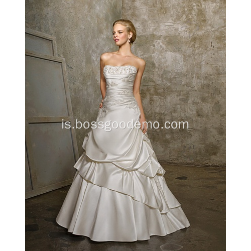 Einföld A-Line strapless dómkirkjan Train Satin Beading Two-Layers Wedding Dress